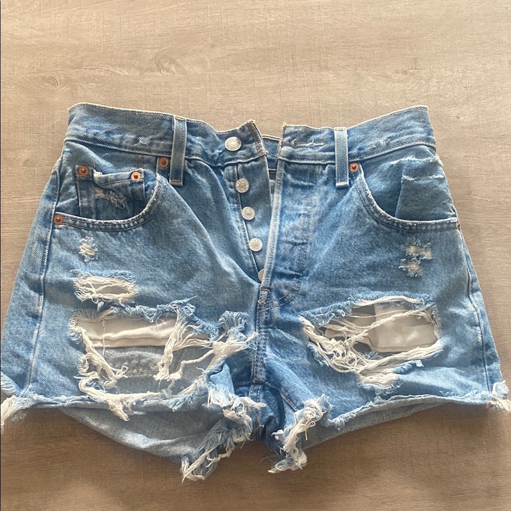 Levi’s Distressed Blue Denim Shorts